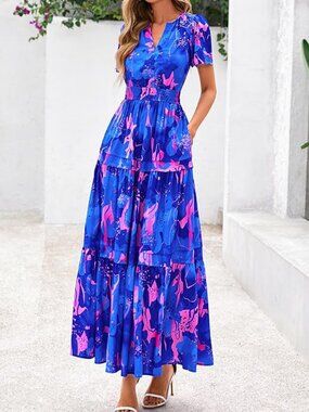 New PRETTYGARDEN  Boho Bali Floral Maxi Dress with Pockets